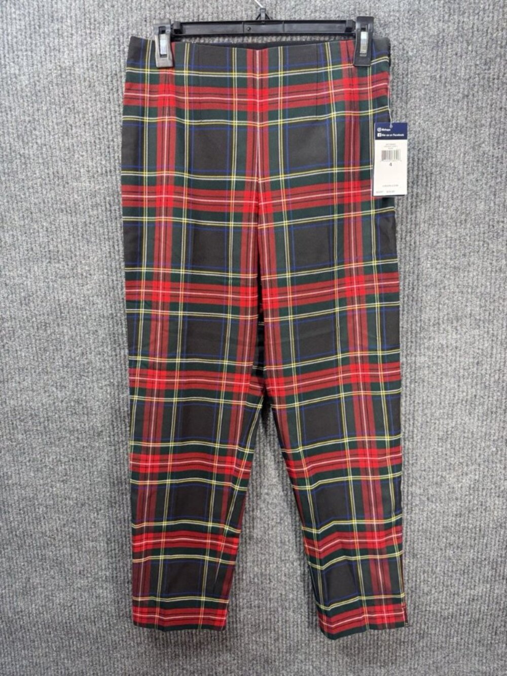 Chaps Tartan Plaid Ankle Pants Womens 4 Red Blue Green High Rise Side Zip NEW